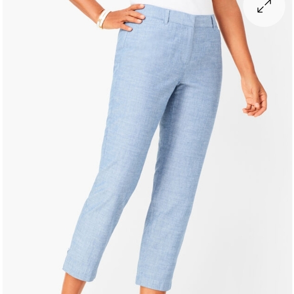 Talbots Perfect Crop Fit Chambray Pants - Size 10 - Picture 1 of 12